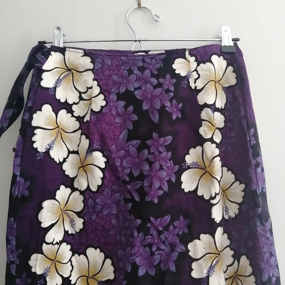 Hilo Hattie Hawaiian Purple Hibiscus Flower Sarong Wrap Skirt Adjustable XS - Picture 7 of 14